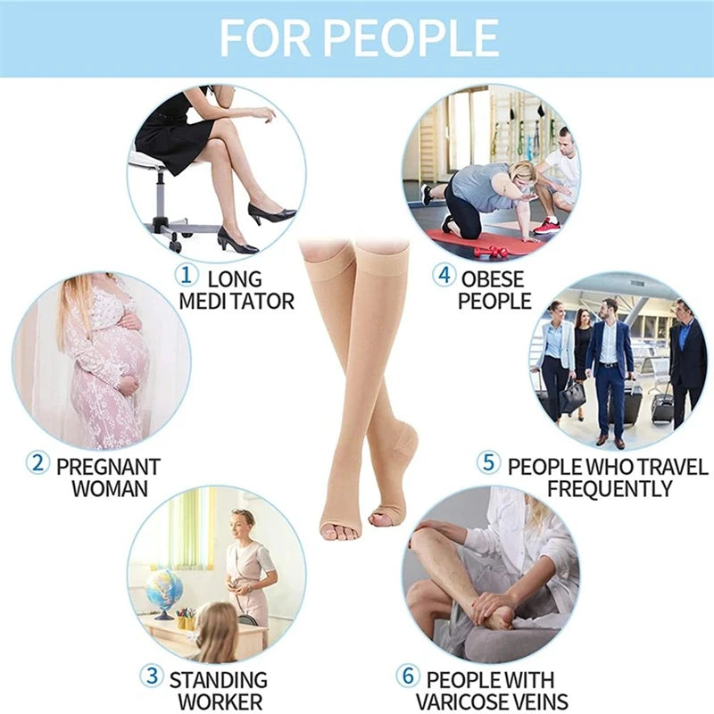 1 Pairs S-XXL Compression Socks Medical Prevent Varicose Veins Toeless Support Hose for Women Men