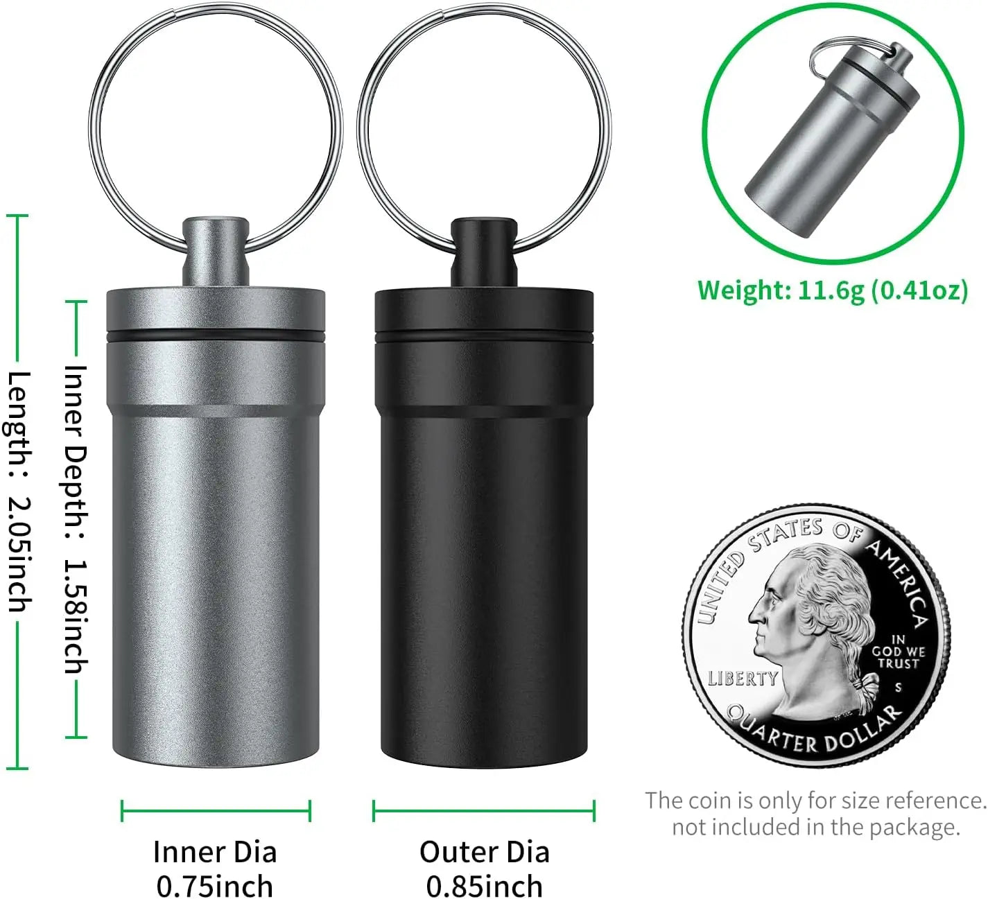 Waterproof Pill Keychain Holder (2 Pack)