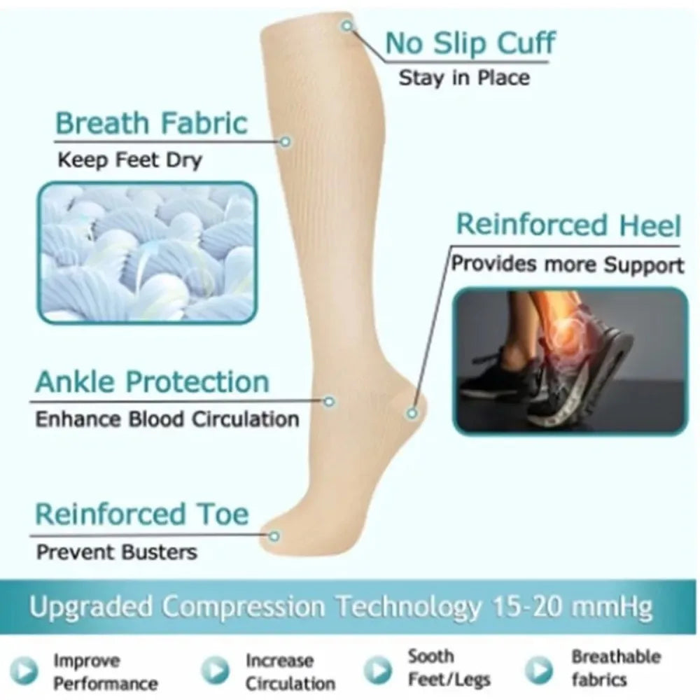 Men Compression Stockings Women Hiking Running Elastic Socks Sports Socks Flight Pregnancy Swollen Varicose Veins Marathon Socks