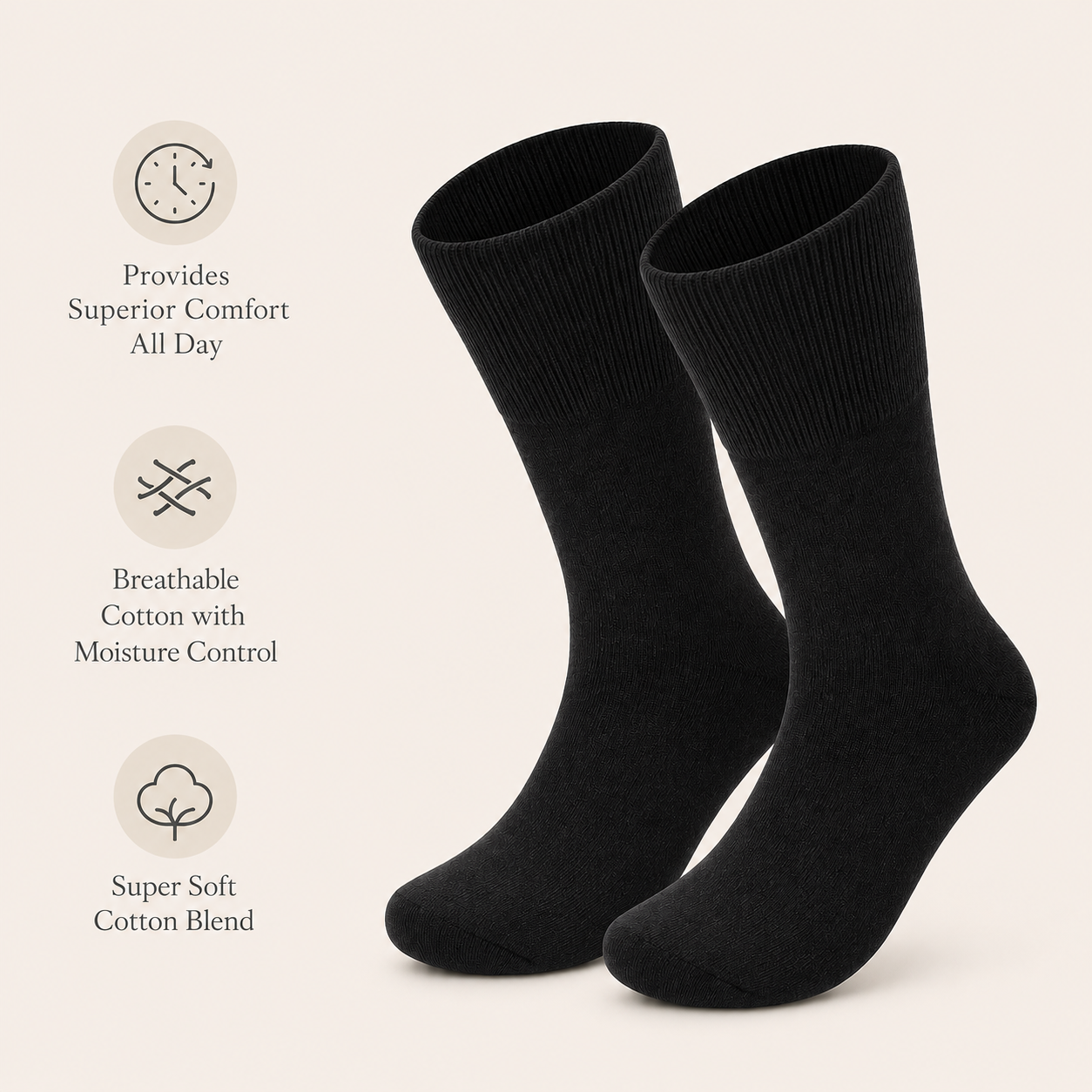 Bamboo Diabetic Socks Bundle (3 Pairs) – Non-Binding, Seamless Toe, Ultra-Soft for Sensitive Feet